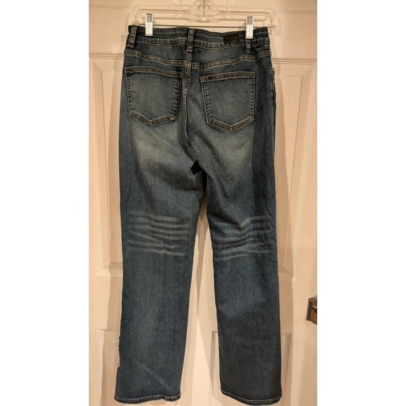 Flamingo Embroidered Wide Leg Jeans Blue Denim Size Medium Y2K Floral low rise - Picture 3 of 8